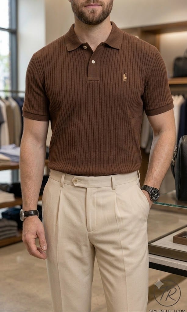 Men’s Premium Brown Polo T-Shirt & Beige Trouser Combo Set