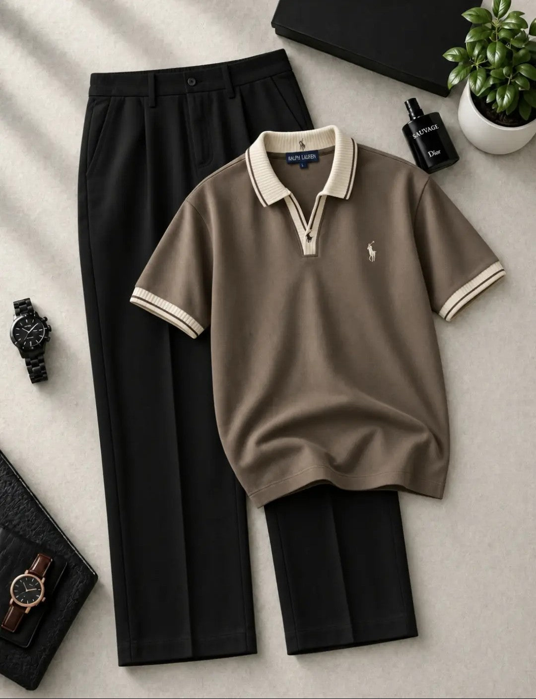 Men’s Premium Polo T-Shirt & Black Formal Trouser Combo | Stylish Casual & Party Wear Set