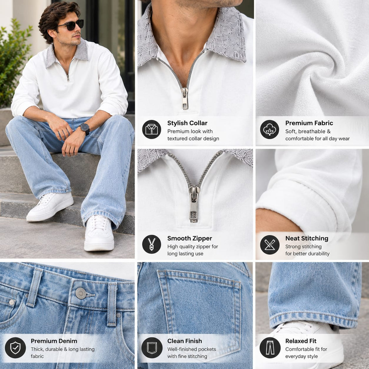 Men’s Premium Full Sleeve Casual Sweatshirt | Stylish Half-Zip Pullover | Comfortable Everyday Wear