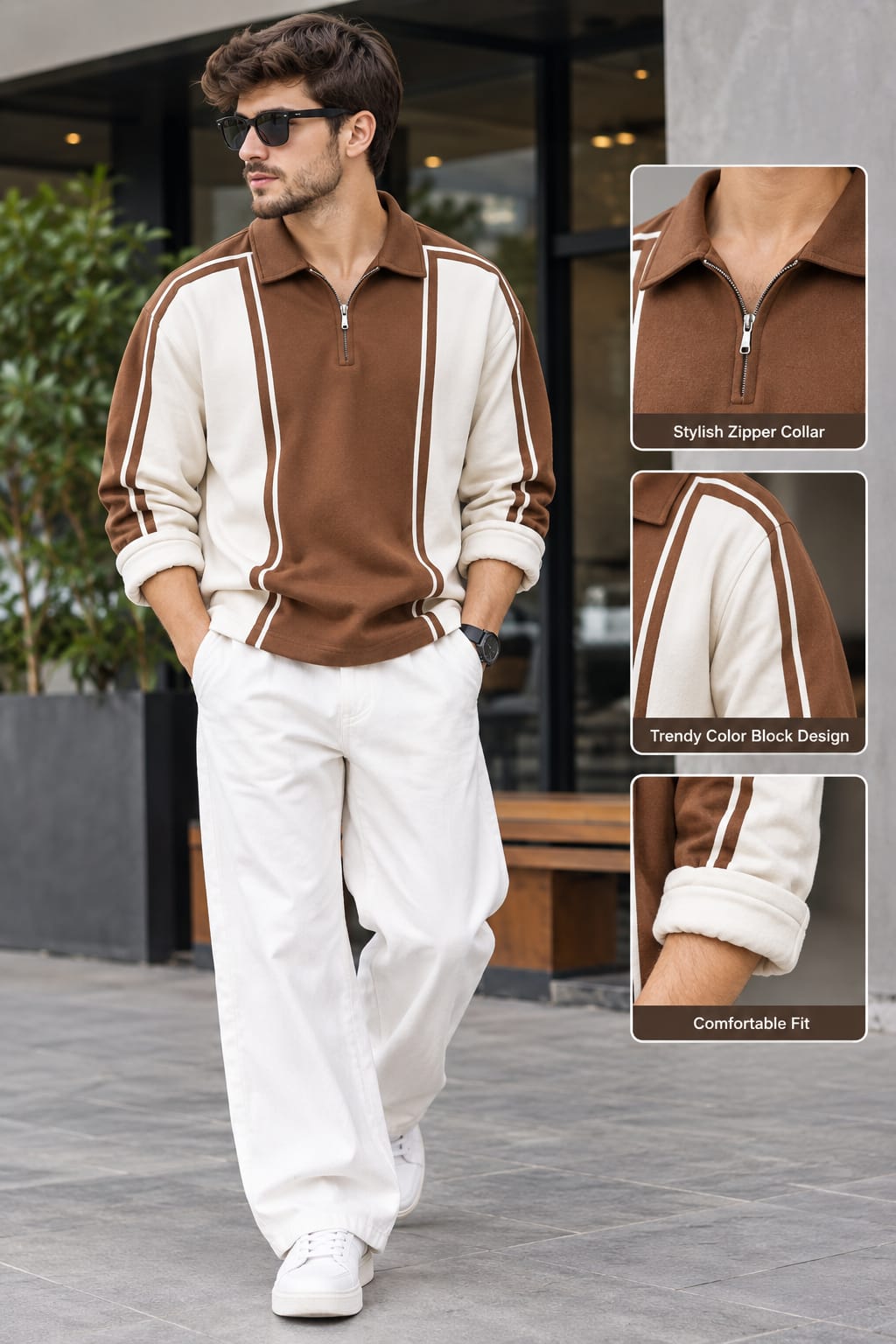 Men’s Premium Color Block Sweatshirt & Trouser Combo | Stylish Full Sleeve Top & Bottom Set