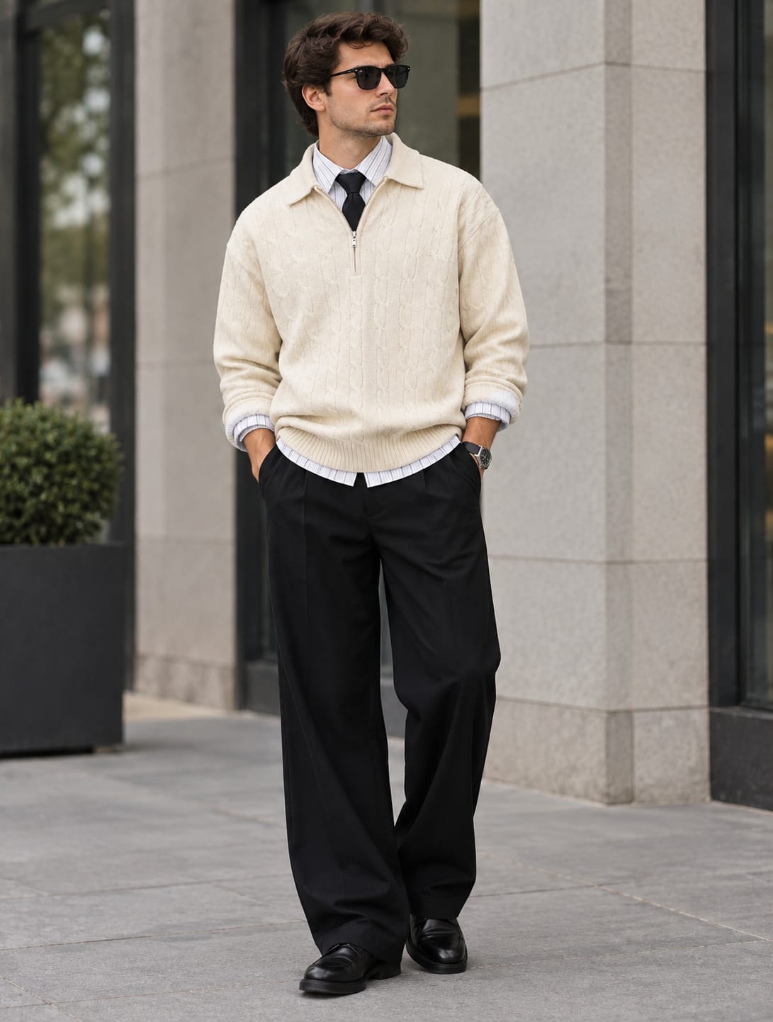 Men’s Premium Cable Knit Sweater & Black Trouser Combo | Stylish Full Sleeve Winter Wear Set