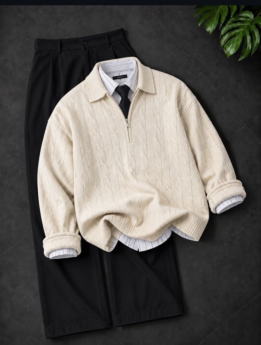 Men’s Premium Cable Knit Sweater & Black Trouser Combo | Stylish Full Sleeve Winter Wear Set