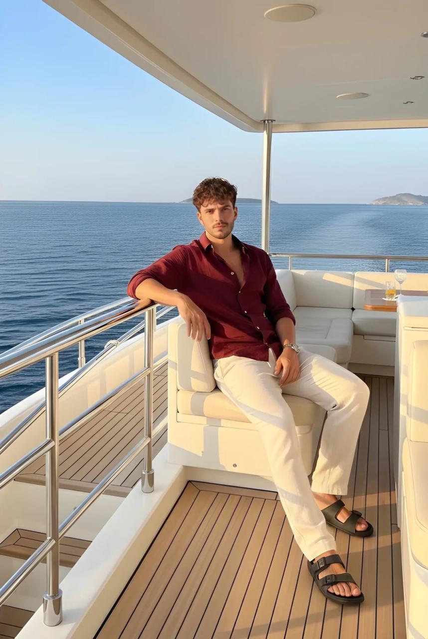 Men's Classic Old Money Linen Combo - Premium Maroon/Wine Red Full Sleeve Shirt & White Tailored Trousers 2-Piece Set