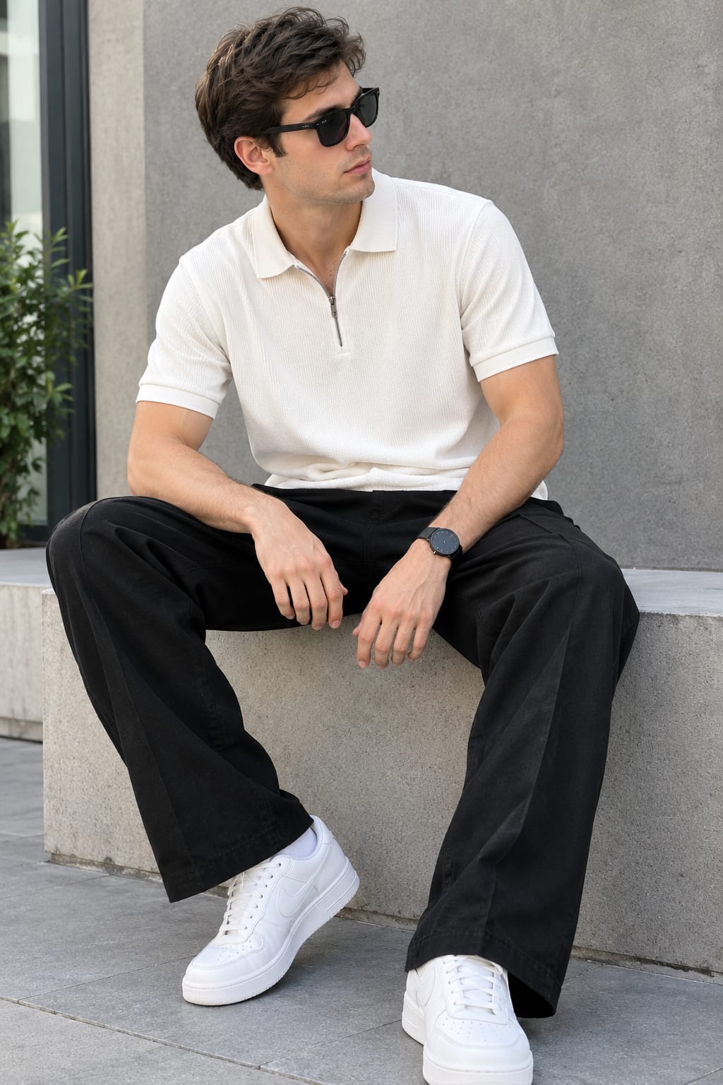 Men’s Premium Textured Polo T-Shirt | Half Sleeve Collar T-Shirt | Solid Cream & Black Colour | Stylish Casual Wear