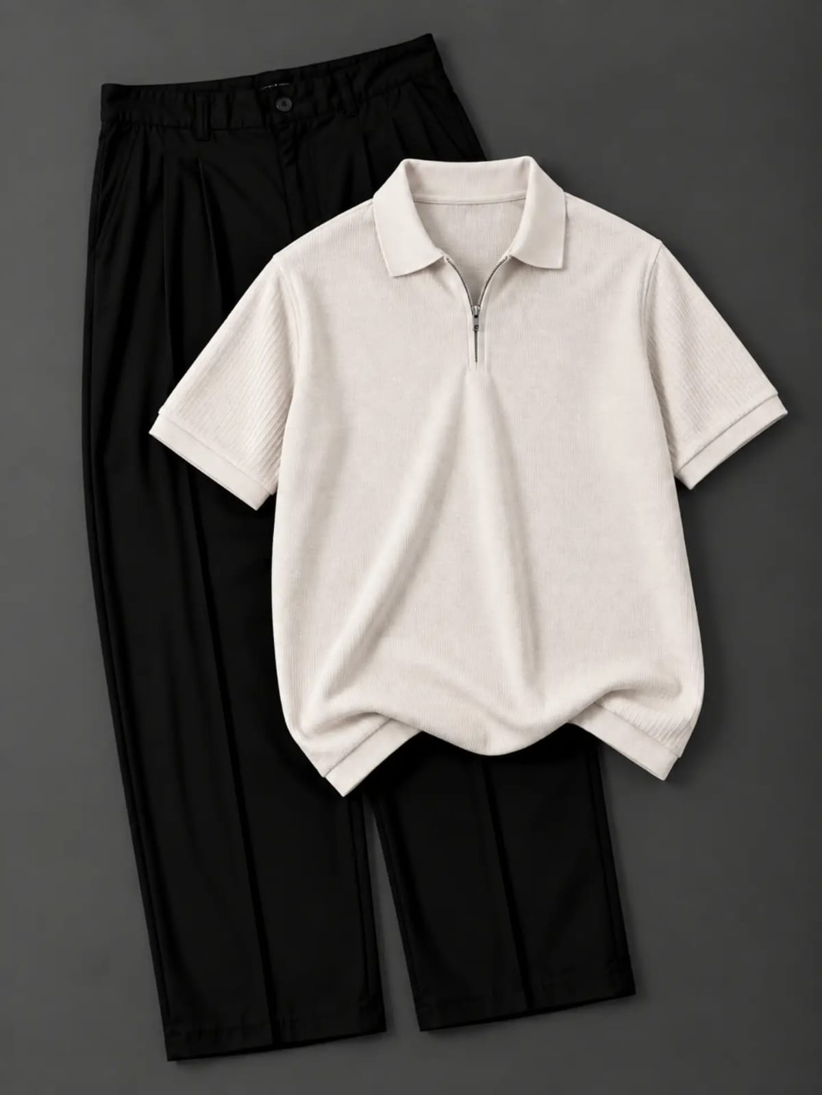 Men’s Premium Textured Polo T-Shirt | Half Sleeve Collar T-Shirt | Solid Cream & Black Colour | Stylish Casual Wear