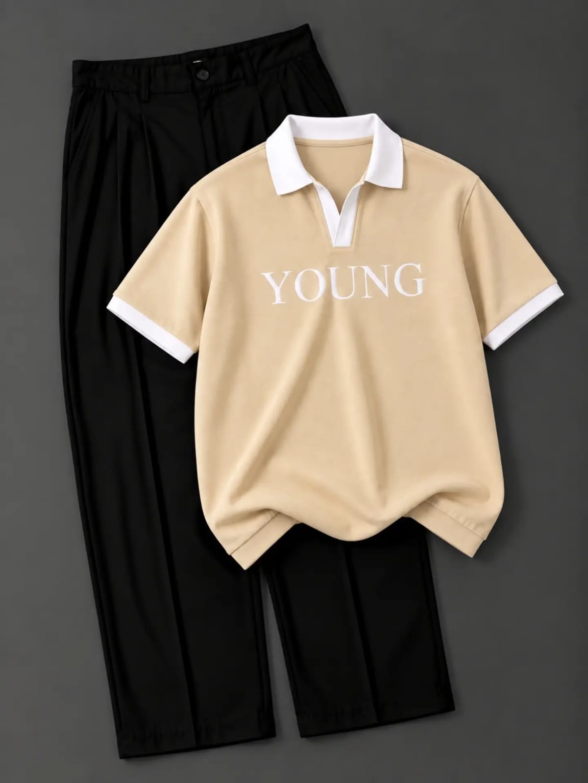 Men’s Polo T-Shirt Combo | Beige & Cream Colour | Stylish Printed Collar T-Shirt Set | Half Sleeve Casual Wear