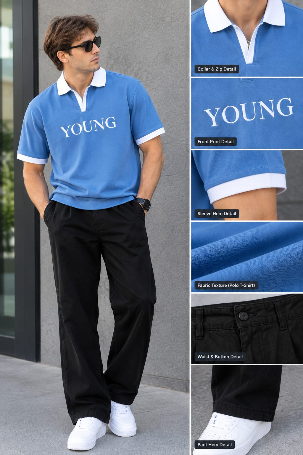 Men’s Polo T-Shirt Combo | Royal Blue & Beige Colour | Stylish Printed T-Shirt Set | Half Sleeve Casual Wear