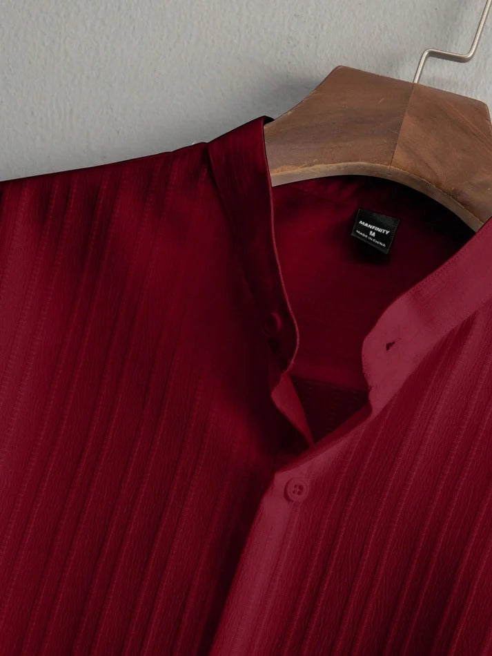 Men’s Shirt & Pant Combo | Maroon Red Textured Shirt & White Pant | Stylish Casual Outfit | Summer Wear